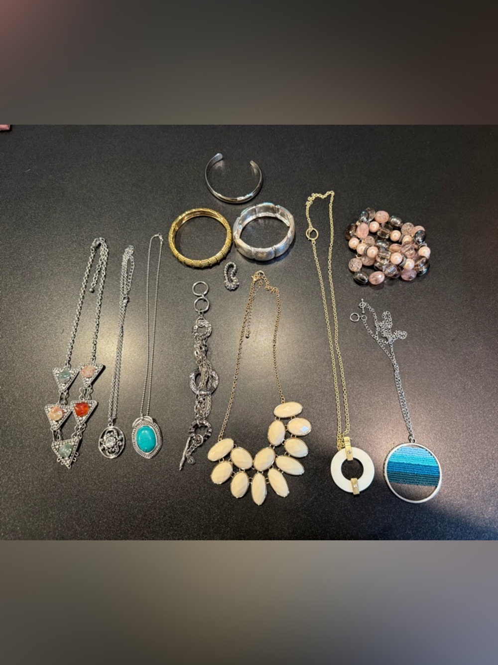 Mixed Womens Jewelry Set in Silver, Gold, Pink, Turquoise, Cream
